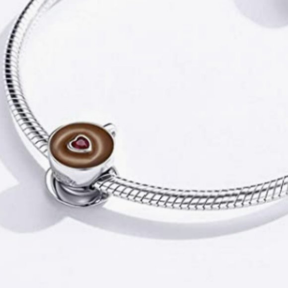 ❤️ Valentine’s Special Silver Coffee Cup Charm with Cubic Zirconia Stone Charm - Picture 2 of 2
